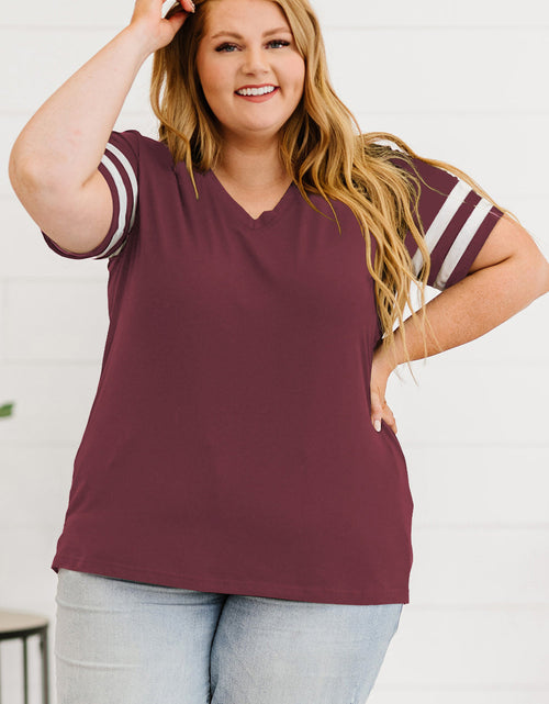 Load image into Gallery viewer, Plus Size Striped V-Neck Tee Shirt
