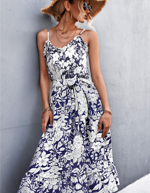 Load image into Gallery viewer, Floral Frill Trim Scoop Neck Spaghetti Strap Dress
