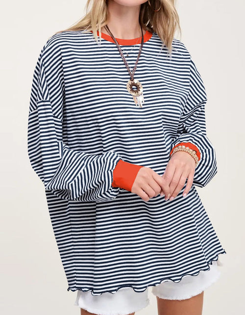 Load image into Gallery viewer, Contrast Striped Long Sleeve Sweatshirt
