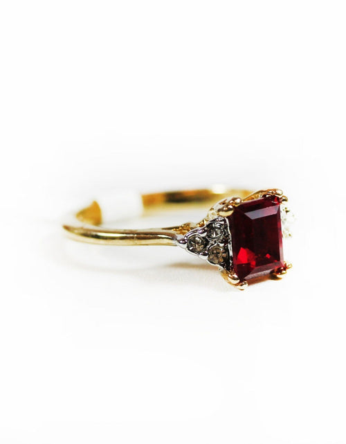 Load image into Gallery viewer, Vintage Ring Clear Austrian Crystals 18k Yellow Gold Electroplated Womens Birthstone Made in USA by PVD Vintage Jewelry
