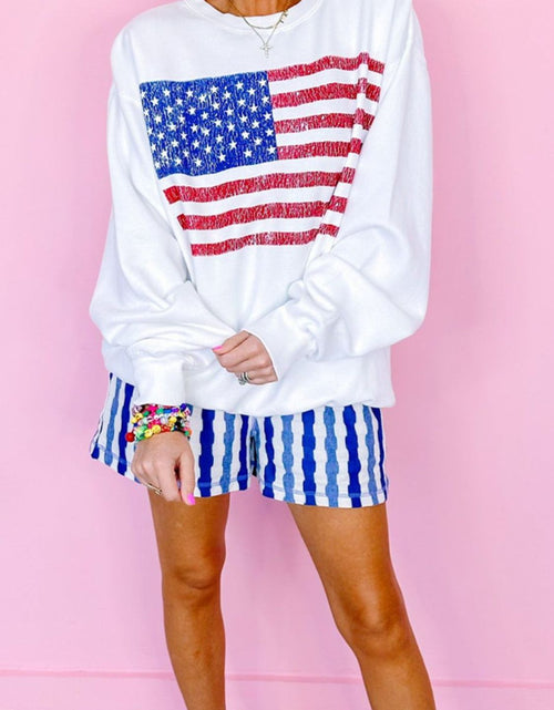 Load image into Gallery viewer, US Flag Round Neck Long Sleeve Sweatshirt
