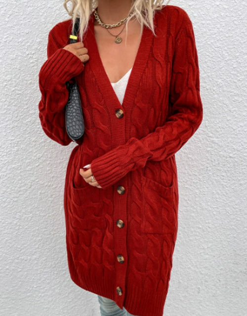 Load image into Gallery viewer, Cable-Knit Button Down Cardigan with Pockets

