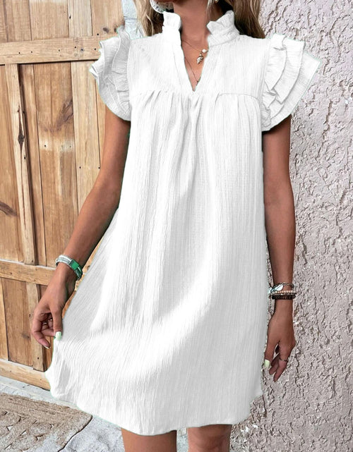 Load image into Gallery viewer, Ruffled Notched Cap Sleeve Mini Dress
