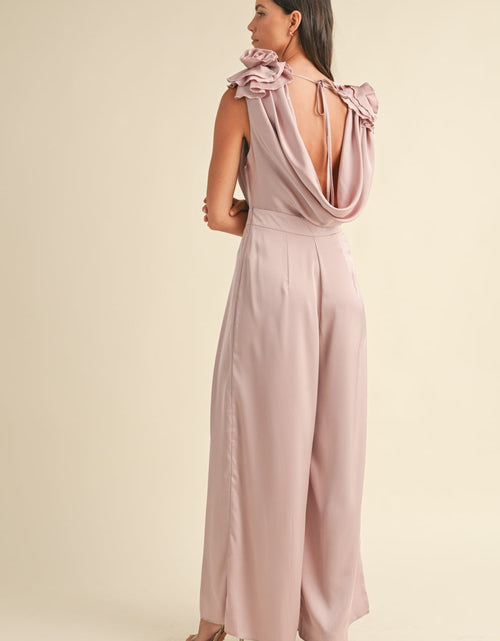 Load image into Gallery viewer, MABLE 3D Floral Applique Deep Cowl Neck Jumpsuit
