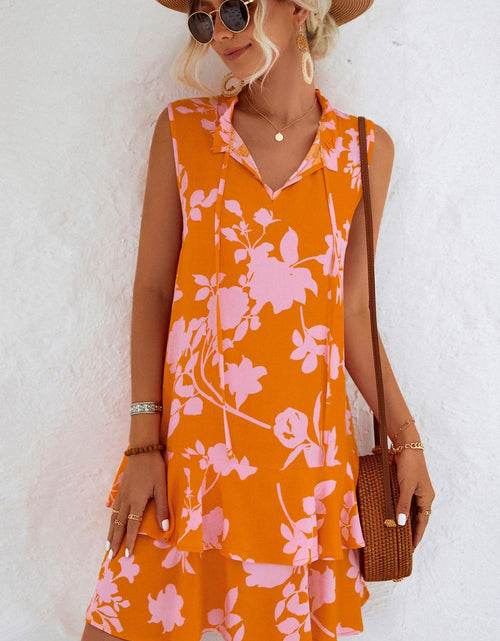 Load image into Gallery viewer, Printed Tie Neck Sleeveless Dress

