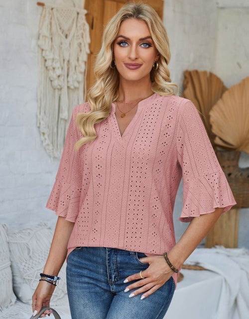 Load image into Gallery viewer, Eyelet Notched Half Sleeve T-Shirt
