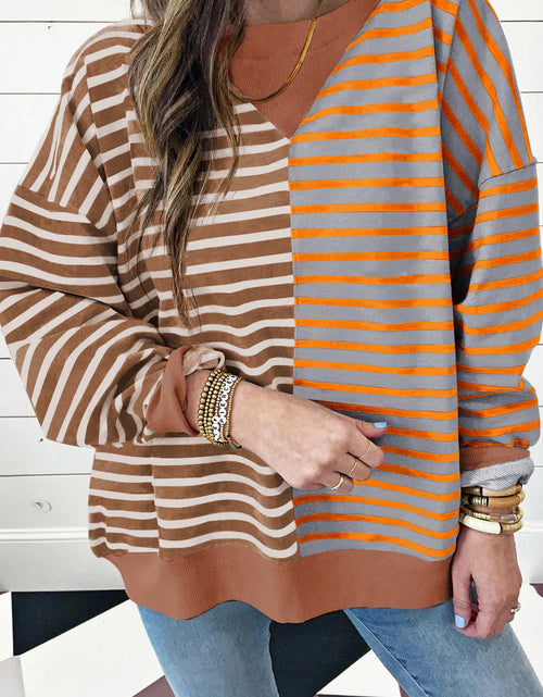 Load image into Gallery viewer, Contrast Stripes Round Neck Long Sleeve Sweatshirt
