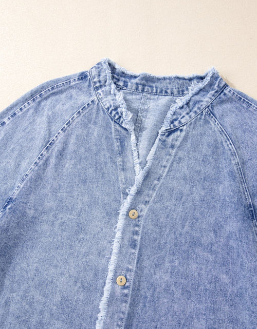 Load image into Gallery viewer, Raw Hem Button Down Long Sleeve Denim Dress

