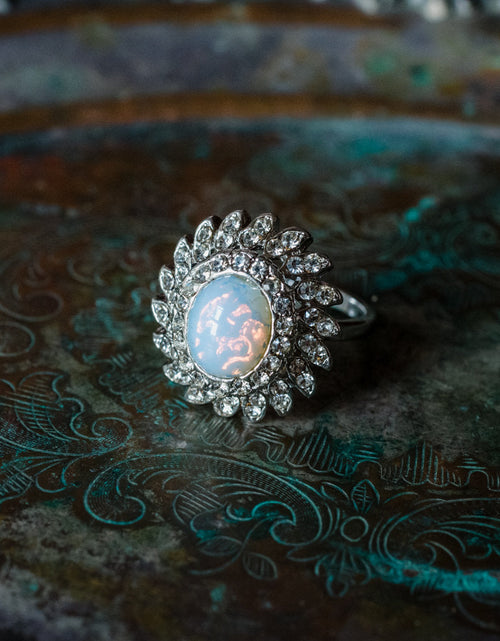 Load image into Gallery viewer, Vintage Jewelry Pinfire Opal Cocktail Ring in a 18k Gold Electroplated Setting Made in the USA by PVD Vintage Jewelry
