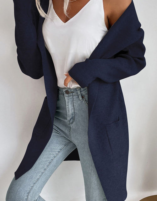 Load image into Gallery viewer, Perfee Ribbed Open Front Hooded Cardigan with Pockets
