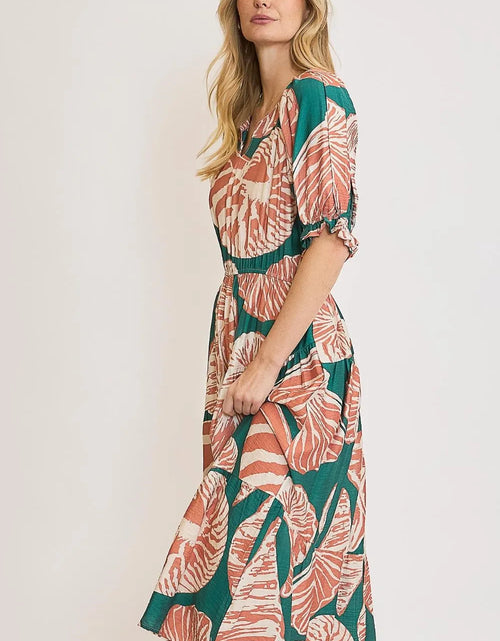 Load image into Gallery viewer, Umgee Full Size Printed Notched Puff Sleeve Midi Dress Plus Size
