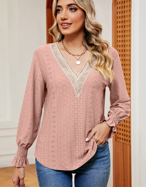 Load image into Gallery viewer, Eyelet V-Neck Flounce Sleeve T-Shirt
