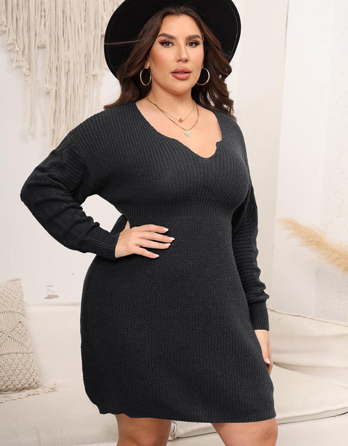 Load image into Gallery viewer, Plus Size Dropped Shoulder Long Sleeve Knit Mini Dress
