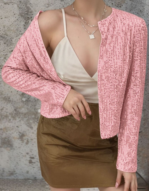 Load image into Gallery viewer, Full Size Sequin Open Front Cropped Jacket
