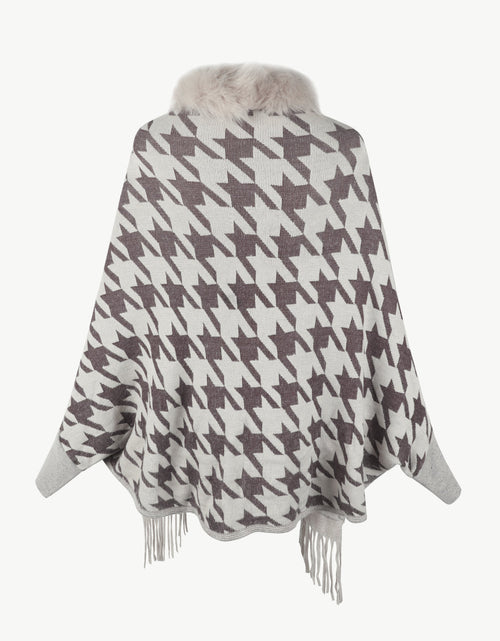 Load image into Gallery viewer, Houndstooth Fringe Hem Poncho
