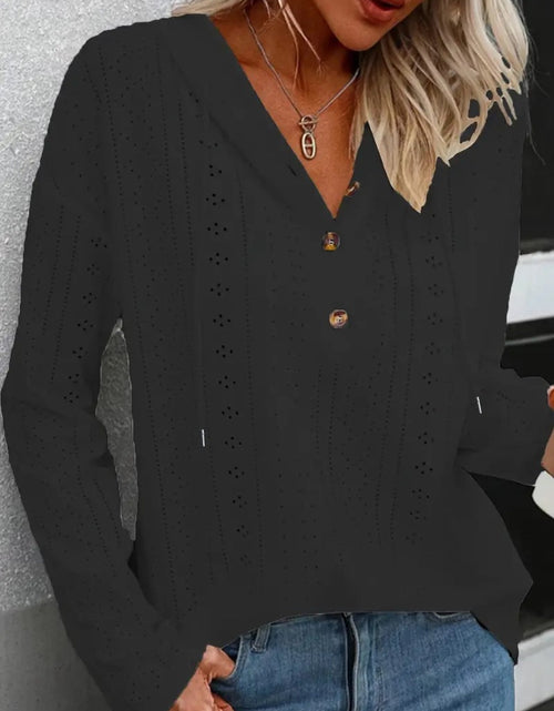 Load image into Gallery viewer, Drawstring Eyelet Long Sleeve Hoodie

