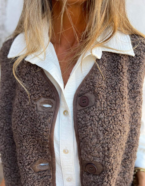Load image into Gallery viewer, Full Size Pocketed Button Up V-Neck Sherpa Vest

