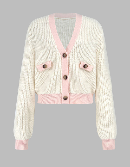 Load image into Gallery viewer, Contrast Trim Button Up Dropped Shoulder Cardigan
