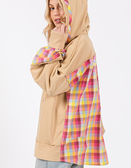 Load image into Gallery viewer, SAGE + FIG Full Size Plaid Print Washed Hoodie
