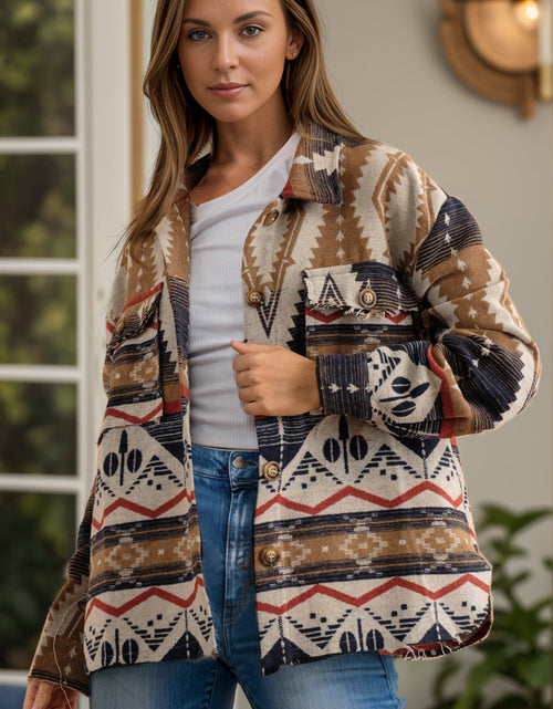 Load image into Gallery viewer, Geometric Button Up Long Sleeve Jacket
