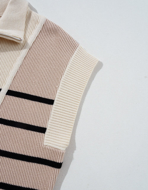 Load image into Gallery viewer, Striped Quarter Zip Cap Sleeve Sweater Dress
