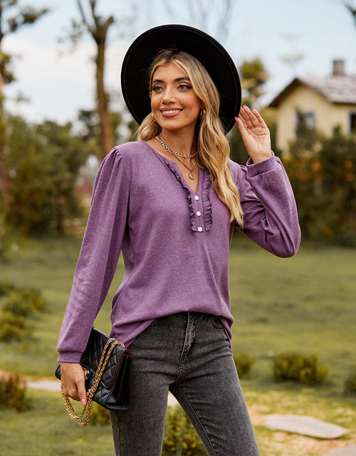 Load image into Gallery viewer, Puff Sleeve Ruffle Trim Blouse
