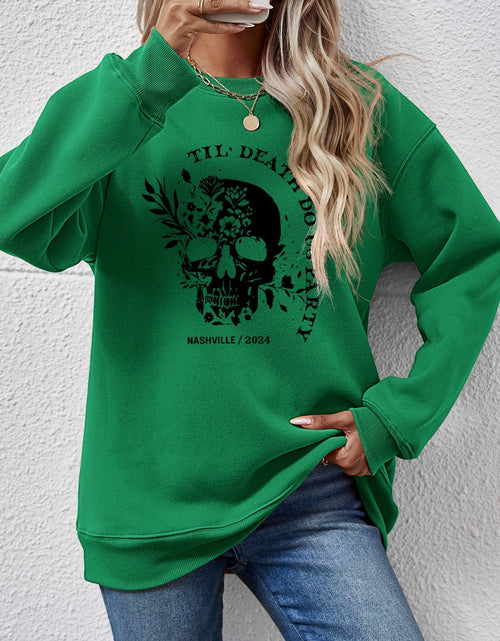 Load image into Gallery viewer, Graphic Round Neck Dropped Shoulder Sweatshirt
