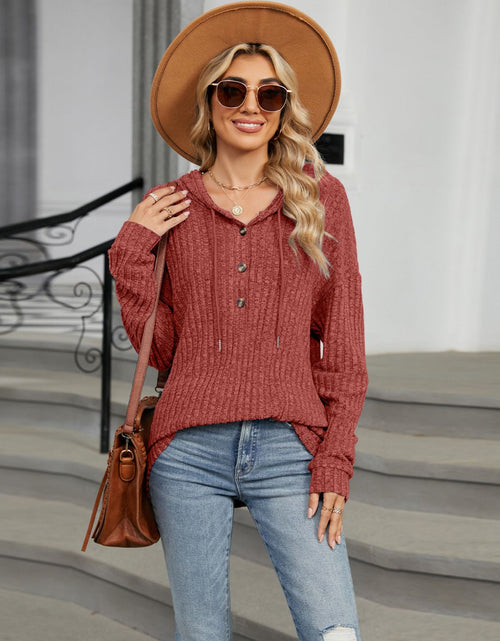 Load image into Gallery viewer, Half Button Long Sleeve Hooded Top
