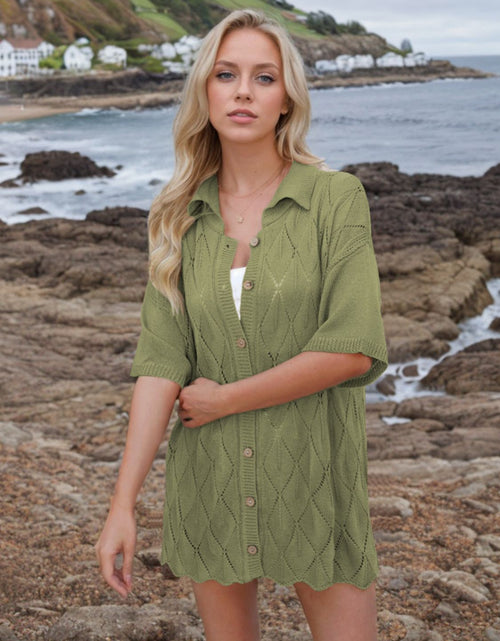 Load image into Gallery viewer, Button Down Eyelet Collared Neck Knit Shirt
