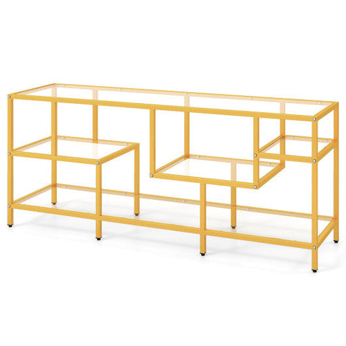 Load image into Gallery viewer, 58 Inch TV Console Table with Tempered Glass Shelves for Living Room-Gold
