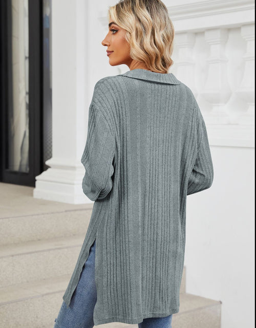 Load image into Gallery viewer, Slit Johnny Collar Long Sleeve T-Shirt
