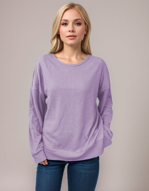 Load image into Gallery viewer, Side Slit Round Neck Long Sleeve T-Shirt
