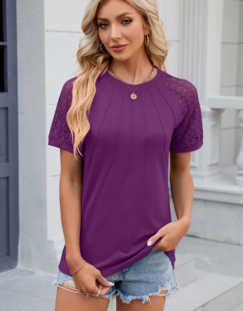 Load image into Gallery viewer, Openwork Round Neck Short Sleeve T-Shirt
