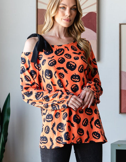 Load image into Gallery viewer, Heimish Pumpkin Print One Shoulder T-Shirt
