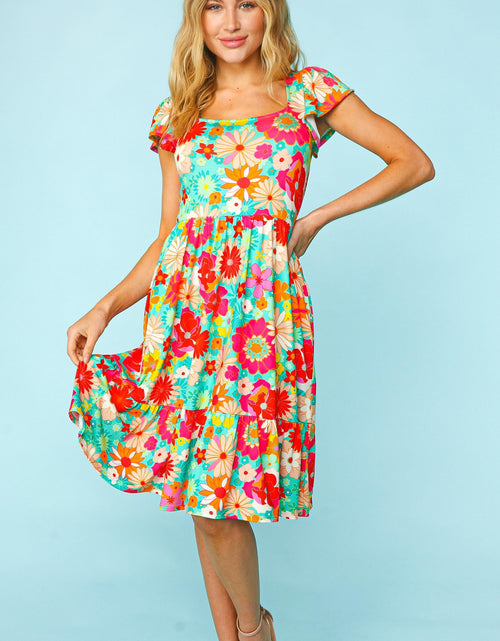Load image into Gallery viewer, Haptics Floral Square Neck Short Sleeve Dress
