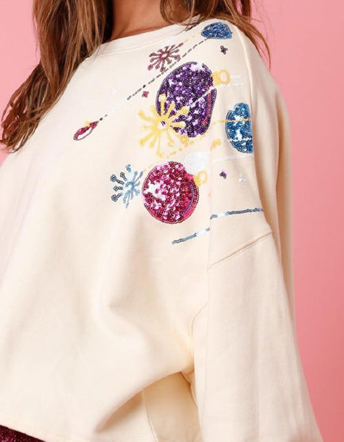 Load image into Gallery viewer, Sequin Round Neck Dropped Shoulder Sweatshirt
