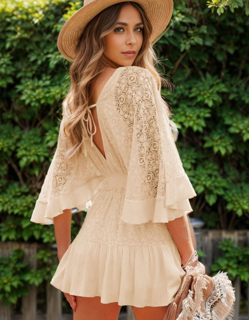 Load image into Gallery viewer, Ruffle Hem Tie Back Lace Mini Dress
