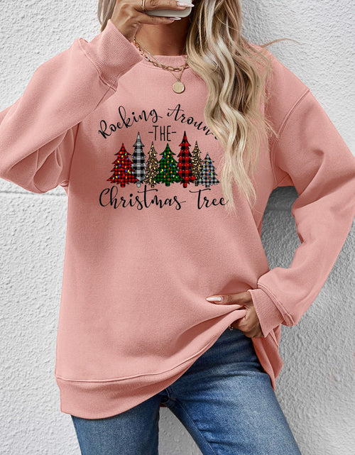 Load image into Gallery viewer, Christmas Tree Graphic Round Neck Sweatshirt
