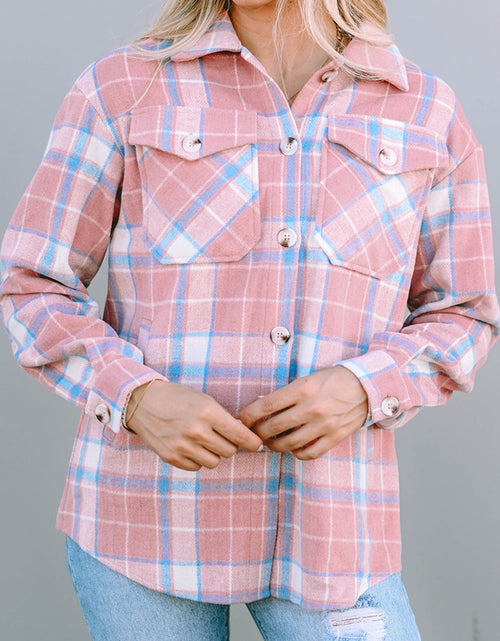 Load image into Gallery viewer, Plaid Pocketed Collared Neck Button Up Jacket
