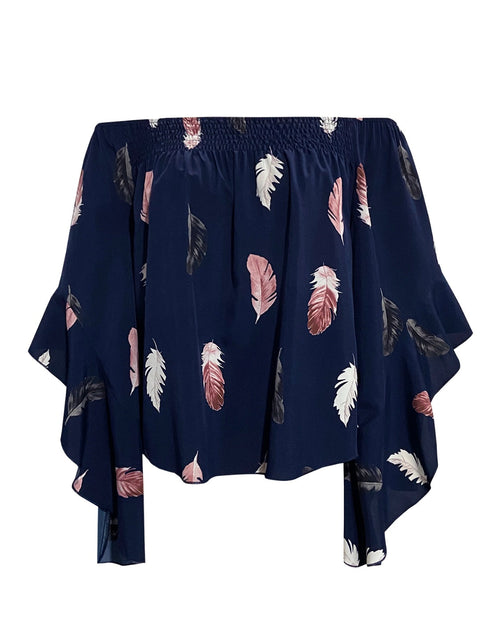 Load image into Gallery viewer, Feather Print Smocked Off-Shoulder Blouse
