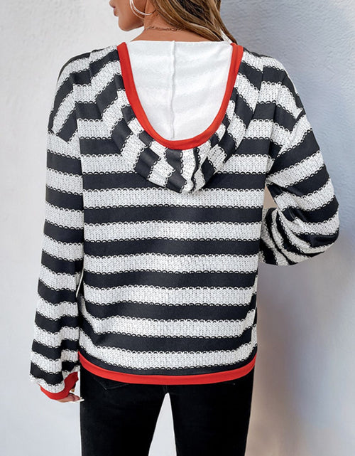 Load image into Gallery viewer, Perfee Contrast Striped Long Sleeve Hoodie
