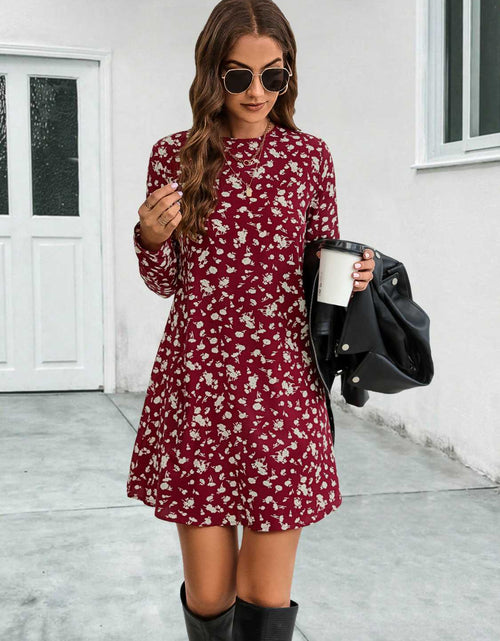 Load image into Gallery viewer, Round Neck Long Sleeve Mini Dress
