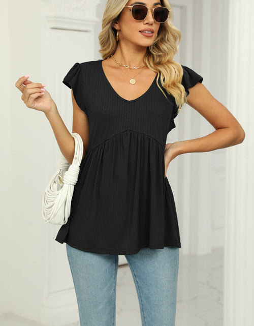 Load image into Gallery viewer, V-Neck Flutter Sleeve Babydoll Blouse
