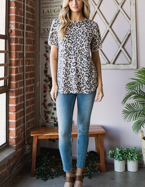 Load image into Gallery viewer, Heimish Leopard Round Neck Petal Sleeve T-Shirt
