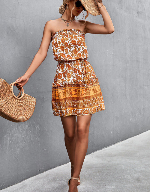 Load image into Gallery viewer, Bohemian Frill Trim Strapless Dress
