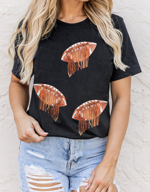 Load image into Gallery viewer, Sequin Football Round Neck Short Sleeve T-Shirt
