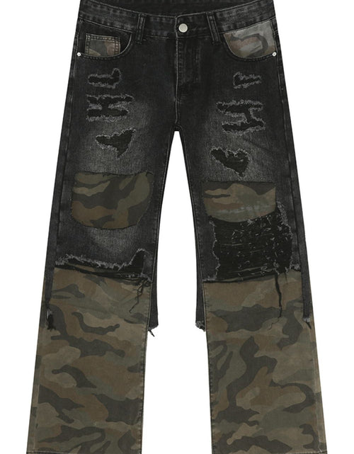 Load image into Gallery viewer, Distressed Camouflage Patchwork Jeans
