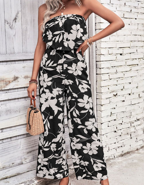 Load image into Gallery viewer, Perfee Floral Strapless Wide Leg Jumpsuit
