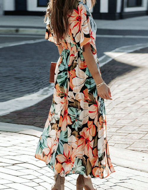 Load image into Gallery viewer, Floral Plunge Half Sleeve Dress

