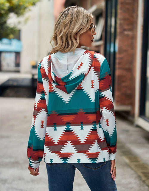 Load image into Gallery viewer, Geometric Zip Up Long Sleeve Hooded Jacket
